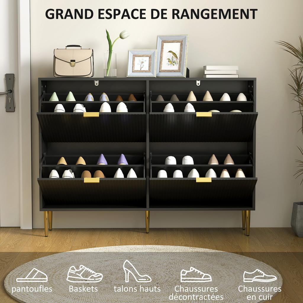 Elegant Four-Drawer Shoe Cabinet - Black
