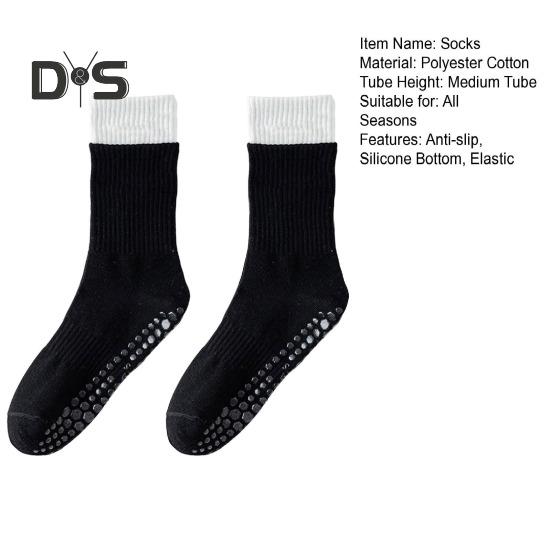 1 Pair Women Floor Socks Anti-slip Silicone Bottom Mid-tube No Odor Thickened Warm Solid Color High Elasticity Sweat-absorption Anti-shrink Sports