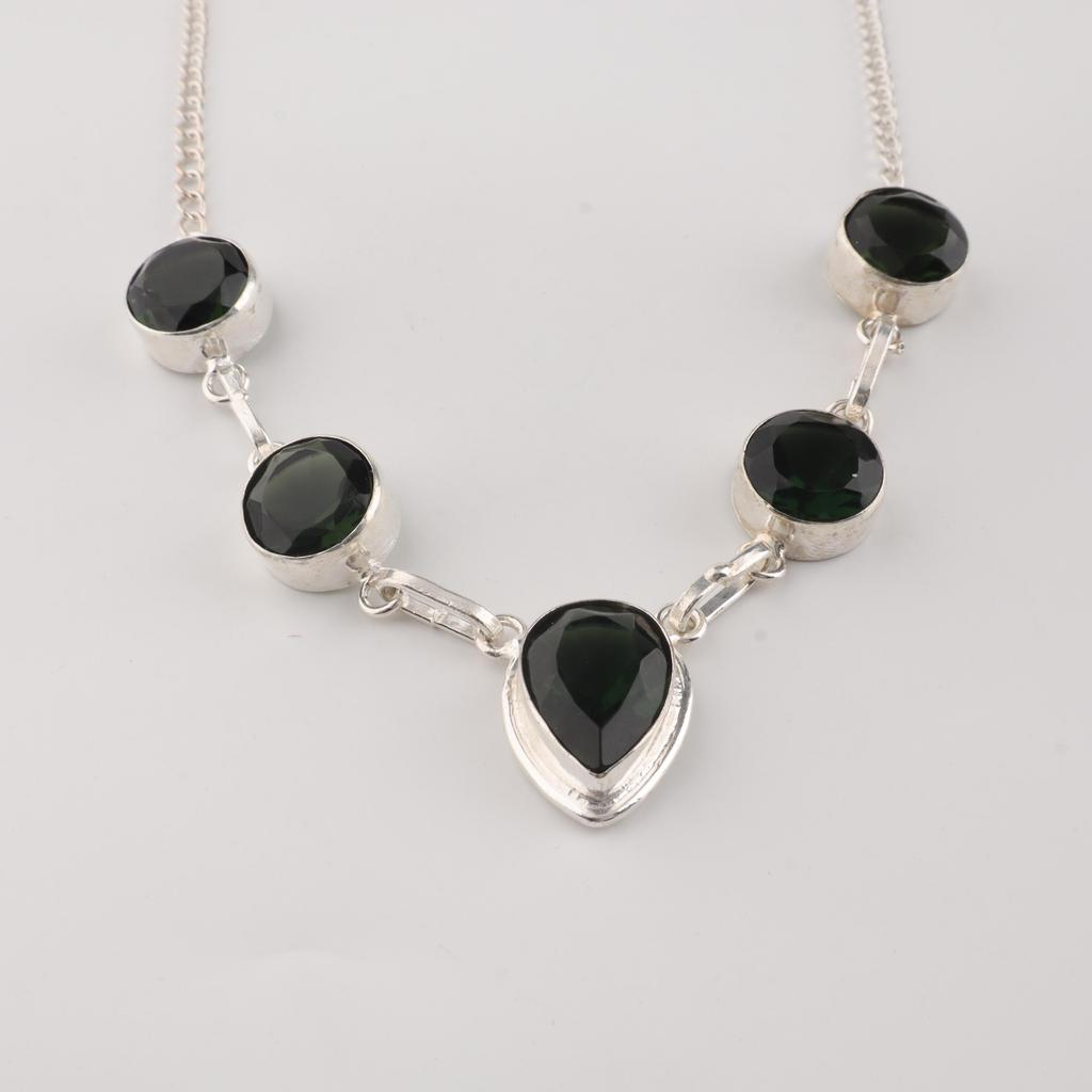 Green Tourmaline Gemstone Silver Elegant Necklace 16-18" 925 Sterling Silver Women Jewelry For Birthday Gift RN-3-7