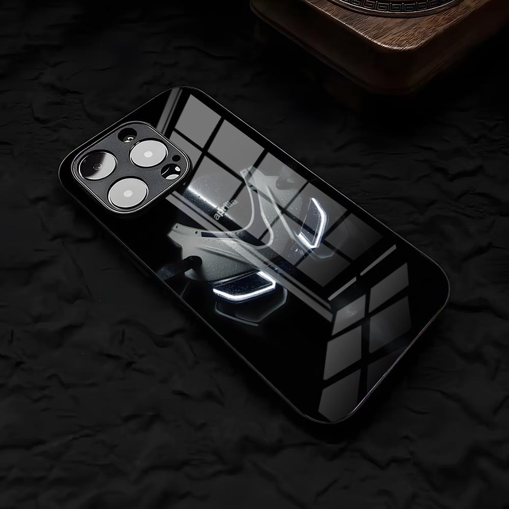 Coole A-Aprilias Racing Handyhülle für iPhone 17 Air 16 E Pro Max 15 14 13 Mini 12 Pro 11 Max Plus Schwarzes Glas Cover
