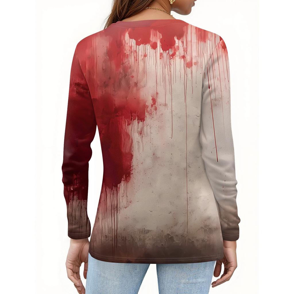 Haut Pull-over Décontracté Mode Femme Imprimé Halloween Col Rond Manches Longues