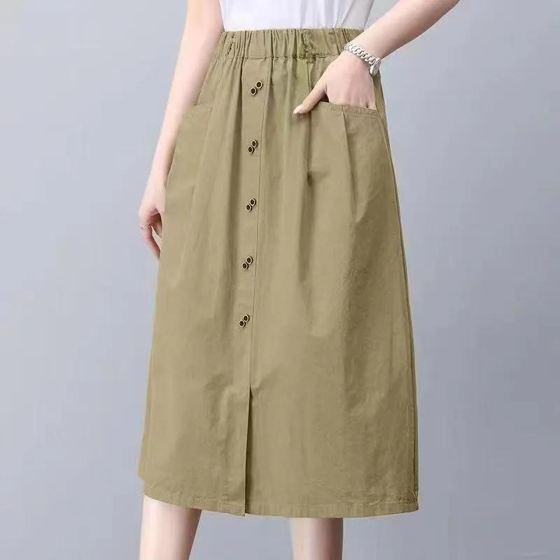 High-waisted 2025 Temperament New Fashion Casual Elastic Mid-length Slim Versatile Pocket Skirt