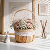 Flower Basket, with Lace Decor, Hand-Woven Wicker Rattan Flower Basket, Wood Portable Floral Gift Basket