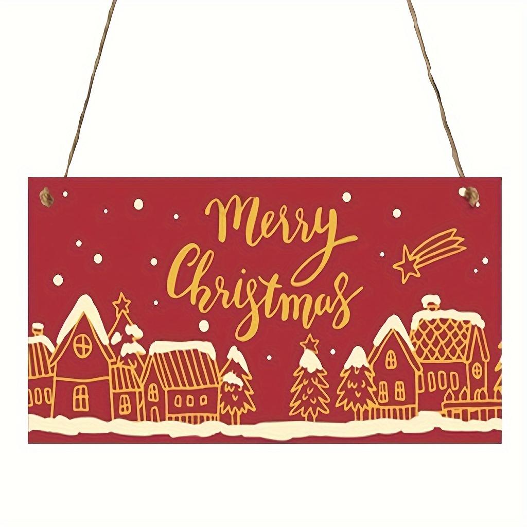 Christmas Wooden Wall Decor Sign 7.9x3.9 Inches Front Door Hanging Sign Holiday Home Decoration Supplies