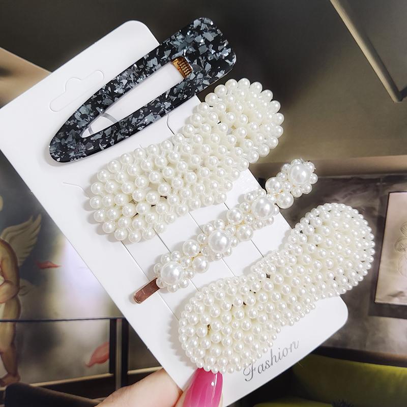 Pearl Hair Clip For Women Korean 3/4pcs Geometric Hairpins Set Hair Berrettes Girl Hairgrip Side Clip Hair Accessories