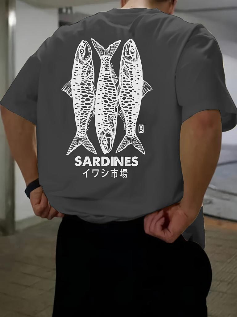 A 100 Cotton Mens Tshirt Printed with Japanese Sardine Patterns  Made of Pure Cotton  Is Suitable for Casual Summer Outfits
