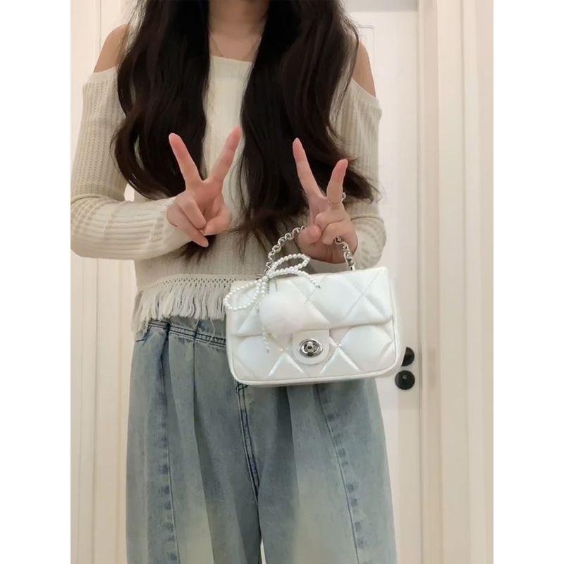 

Классический стиль стеганая сумка-сатчел квадратный кошелек женская 2025 новое поступление лето супер популярная легкая роскошь меньшинство причудливая сумка-мессенджер Pearl White