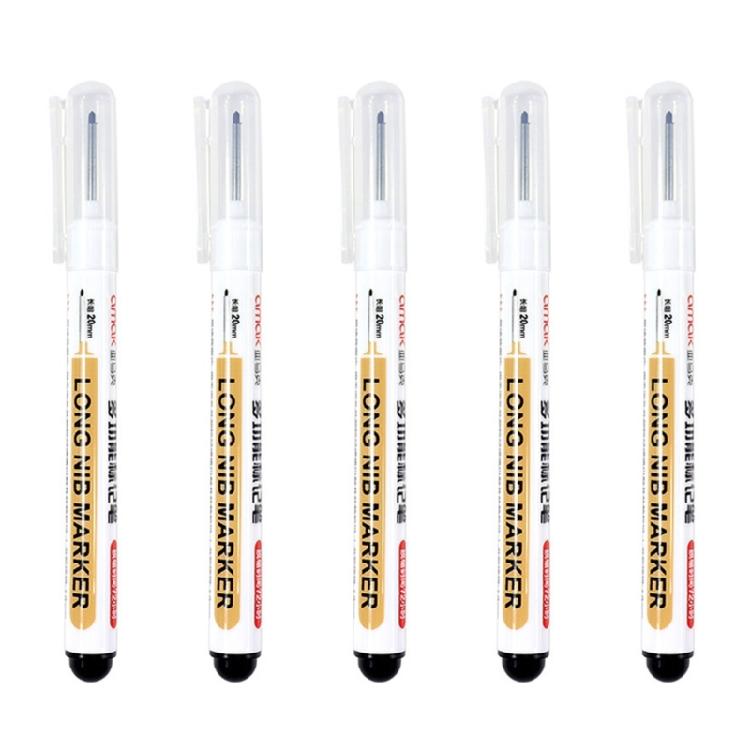 Pack of 5 Thin Head Long Nib Marker Pens for Marking Deep Holes in Metal Wood