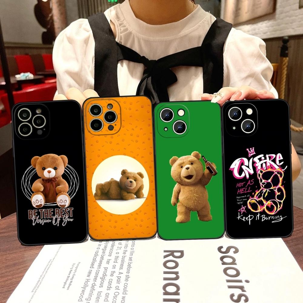 Cartoon Teddy Bear Phone Case For Iphone 15 Pro Max 14 Pro 16 Plus 12 13 11 Xr X Xs 8 7 Plus Silicone Back Cover