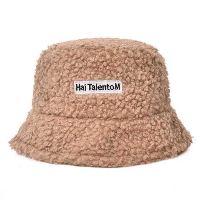Women Appa Bucket Hat Lamb Wool Hat Winter Warm Fishing Caps Faux Fur Arrow Symbol Printed Bucket Hat for Men Tide Flat Top Hats