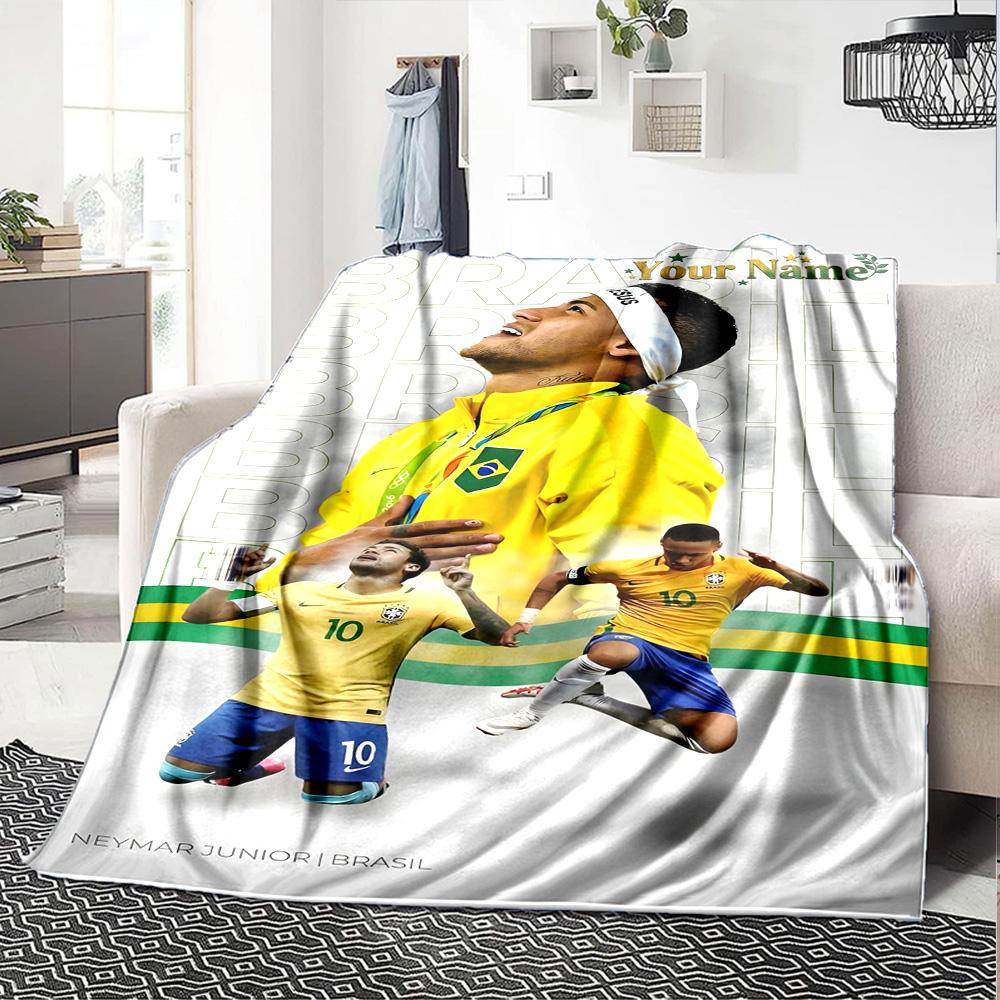 Brazilian Football Celebration Personalized Text Blanket Multi-purpose Customizable Blanket Comfortable Suitable for Chair Picnics Bed Couch
