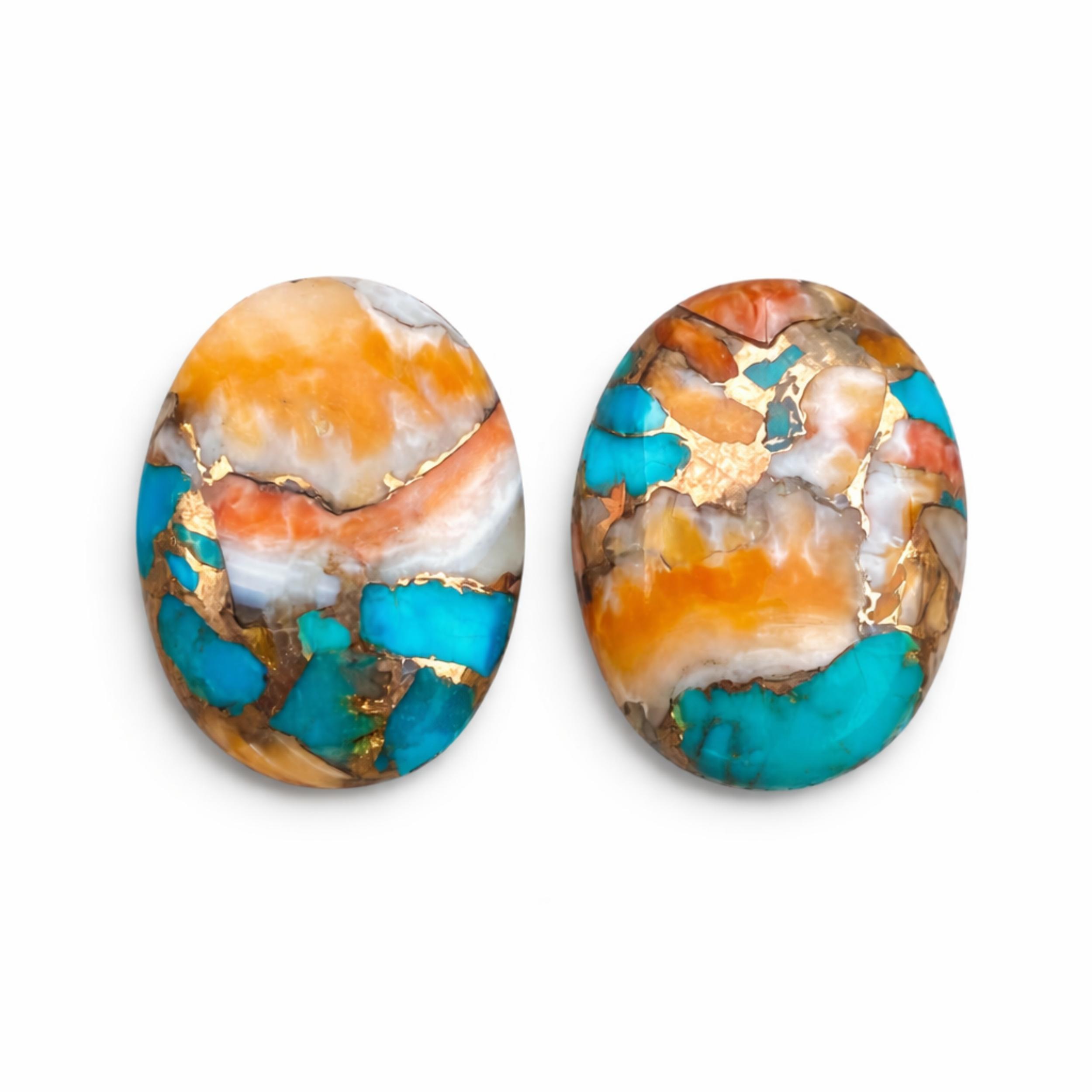 Spiny Oyster Copper Turquoise Cabochons Oval Gemstones, Natural Orange Blue Turquoise Stone for Jewelry Making 6x8mm оранжевый
