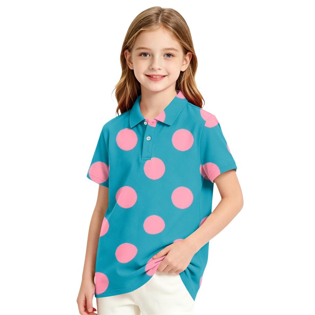 Girls Polka Dot School Uniform T-Shirt Casual Top for Everyday School Wear
