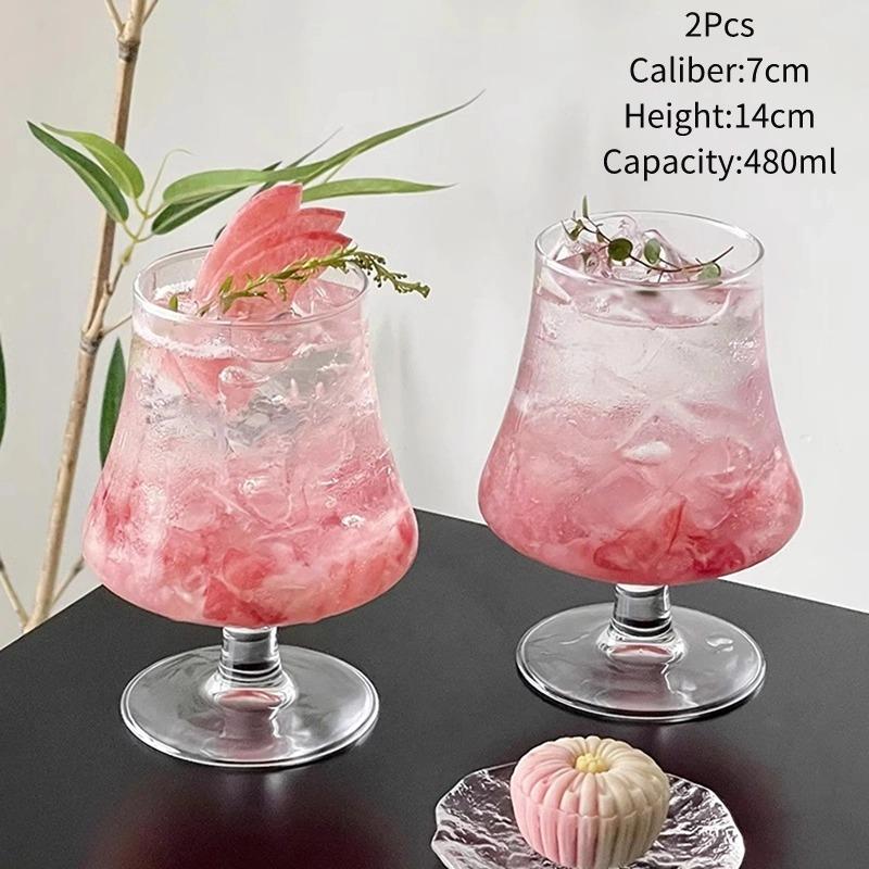 2Pcs High-foot Glass Cup Creative Cocktail Glasses Cups Transparent Coffee Juice Glasses Cup Bubble Glass Cups Bar Kitchen Tool