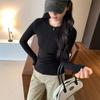 European Grey Slim Fit Round Neck Long Sleeve Women's T-shirt for Autumn/Winter 2025