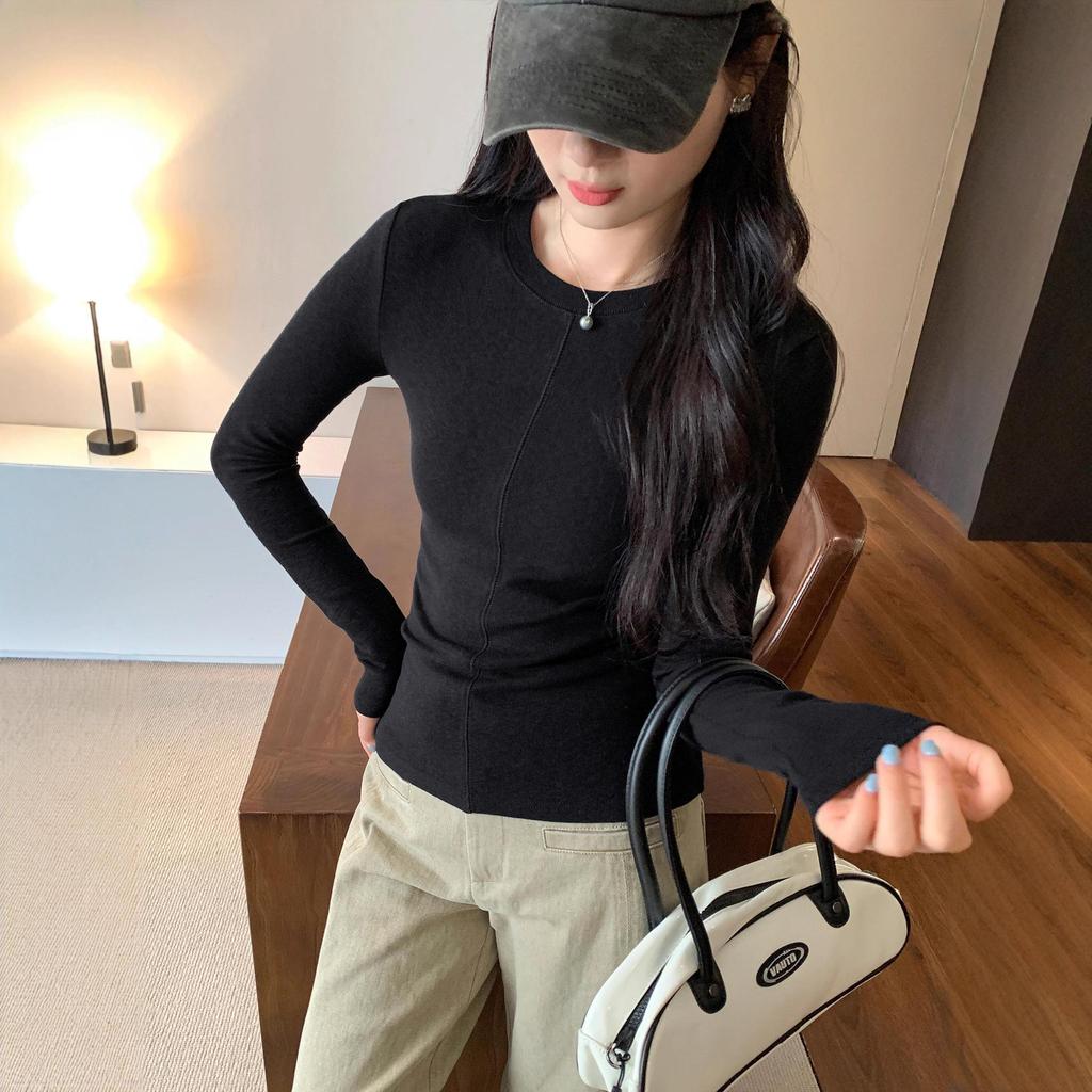 European Grey Slim Fit Round Neck Long Sleeve Women's T-shirt for Autumn/Winter 2025