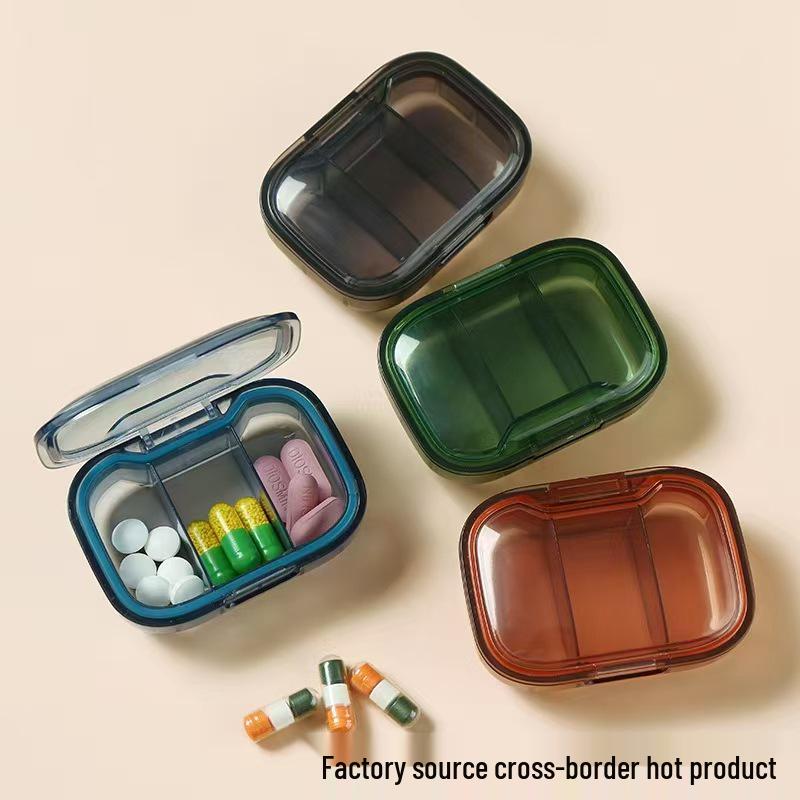 Large-Capacity Transparent Pill Storage Box with Three Compartments for Household Use