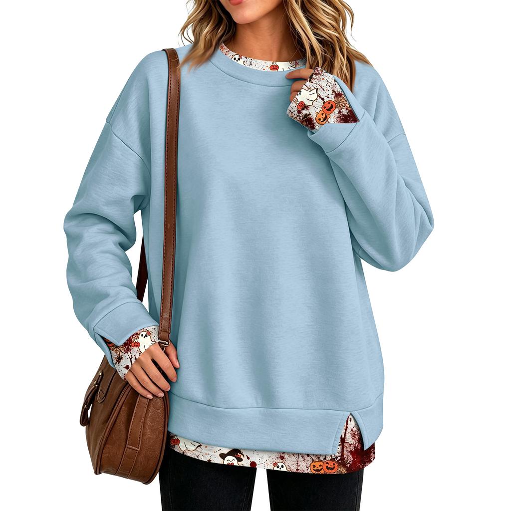 Dam Casual Leopardmönster Tvådelad Långärmad Halsringad Pullover Top