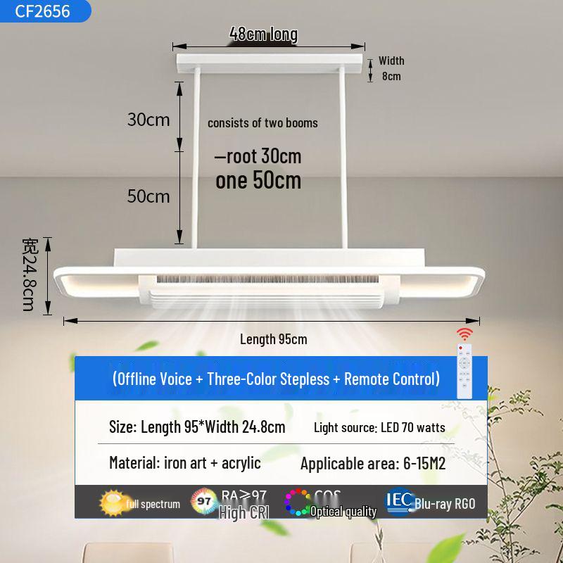 Modern Smart Leafless Ceiling Fan with Tricolor Light and Voice Control for Living Room/Bedroom, 110V, 36 inches