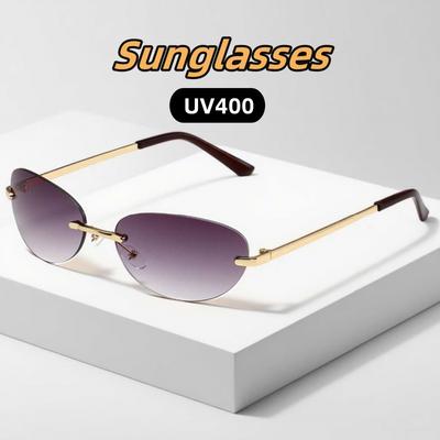 Popular Frameless Oval UV400 Sunglasses Ultra Light Personality Ultraviolet-proof Street Photography Fashion Shades Spectacles