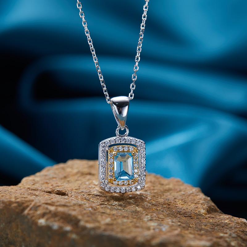 S925 Sterling Silver Plated 18K Gold Natural Gemstone Color Treasure Pendant Necklace Light Luxury Premium Clavicle Chain Jewelry