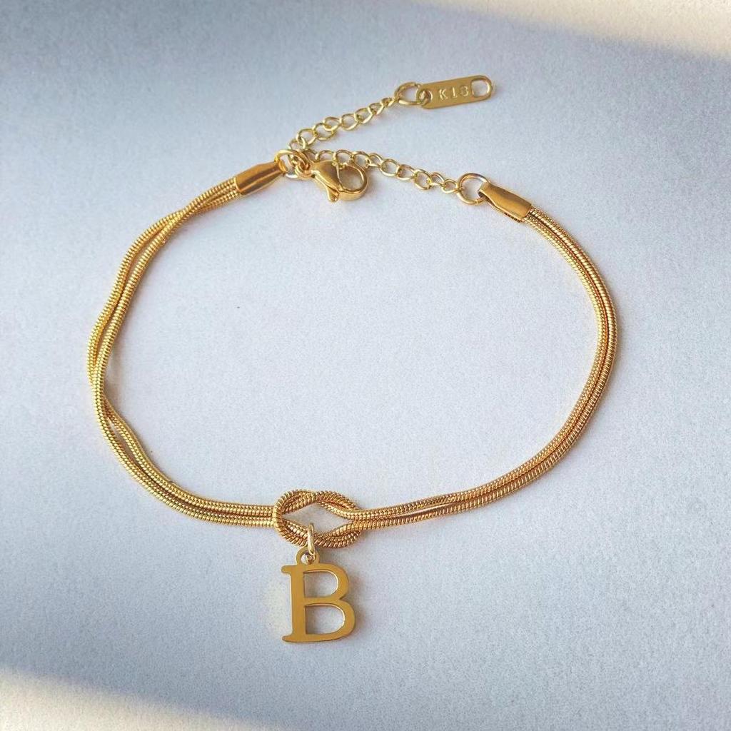Valentine's Day Stainless Steel Herringbone & Snake Chain Bracelet with 26 Letters Pendant