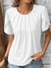 2026 Women's Summer Solid Color Pleated T-Shirt with Lace Short Sleeves