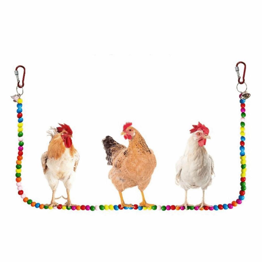 Metal Chain & Hooks Chicken Perch Stand Handmade Wood Chicken Swing Toy Cage Interior