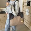 Korean version of the new contrasting color canvas bag large-capacity casual tote bag versatile and lightweight college student class shoulder bag