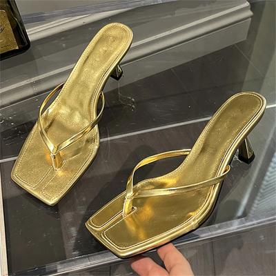 Summer Fashion Square Clip Toe Women Slipper Ladies Sandals Thin Low Heels Casual Flip Flops Shoes