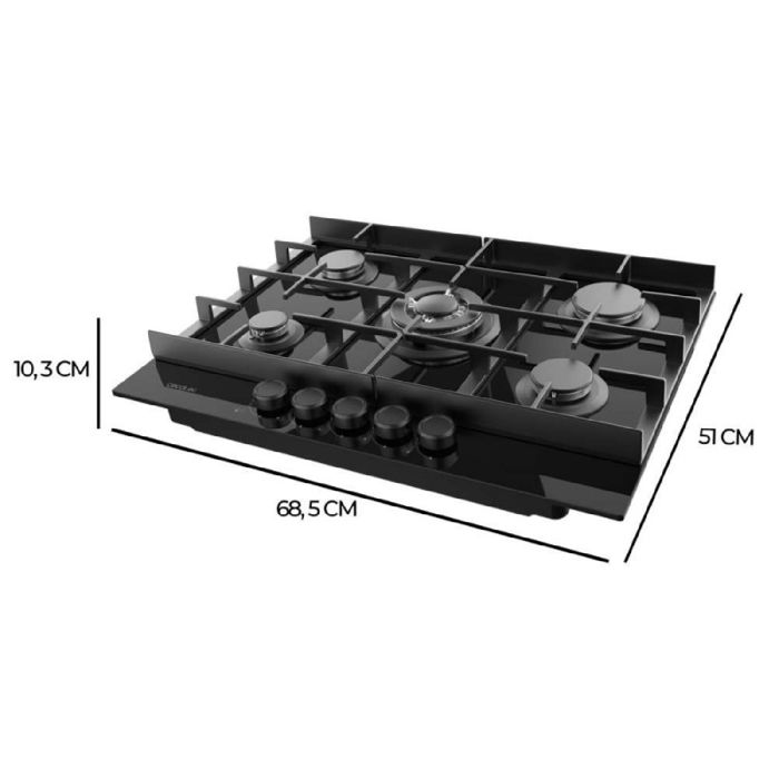Plaque de gaz - CECOTEC - Bolero Squad G 5400F - 5 foyers - Verre noir - 10,4 kW