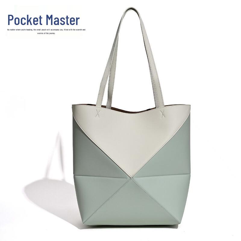 Douxiaozhu Puzzle Geometrická Deformovatelná Hovězí Kůže Skládací Tote Taška přes Rameno