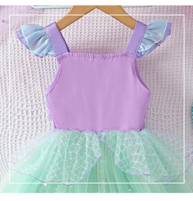 Mädchen Pailletten-Mesh Spaghetti-Träger Kleid - Sommer Meerjungfrau Prinzessin Kostüm