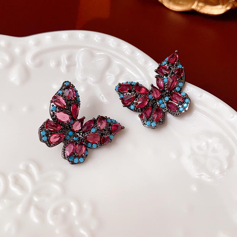 

Винтажные цветные серьги-бабочки с серебряными иглами и цирконием, персонализированные модные серьги, легкая роскошь и элитные серьги 1#