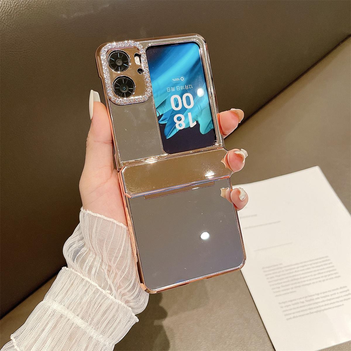 

Mirror Surface Shockproof Case for Oppo Find N2 Flip 5G Hard PC Phone Case Rhinestone Decoration Phone Cover A
