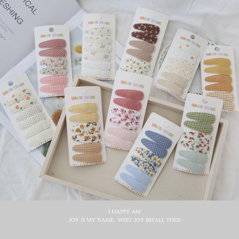 6Pcs Floral Cotton Alloy Hair Clips for Girls Kids Baby Soft Snap Hairpins Children Cute Bow Headwear Hair Accessories