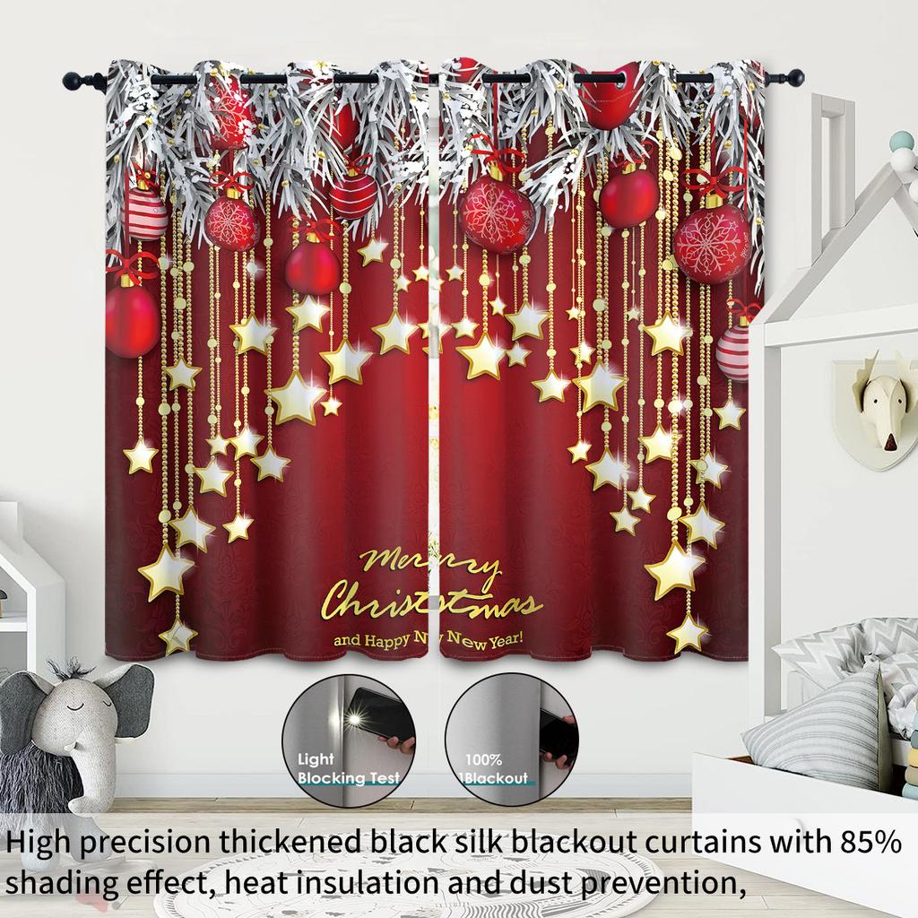 Christmas Star Pendant Print Curtains Multiple Size Living Room Insulation Easy Install Light Blocking Set Of 2 Made Polyester Machine Washable
