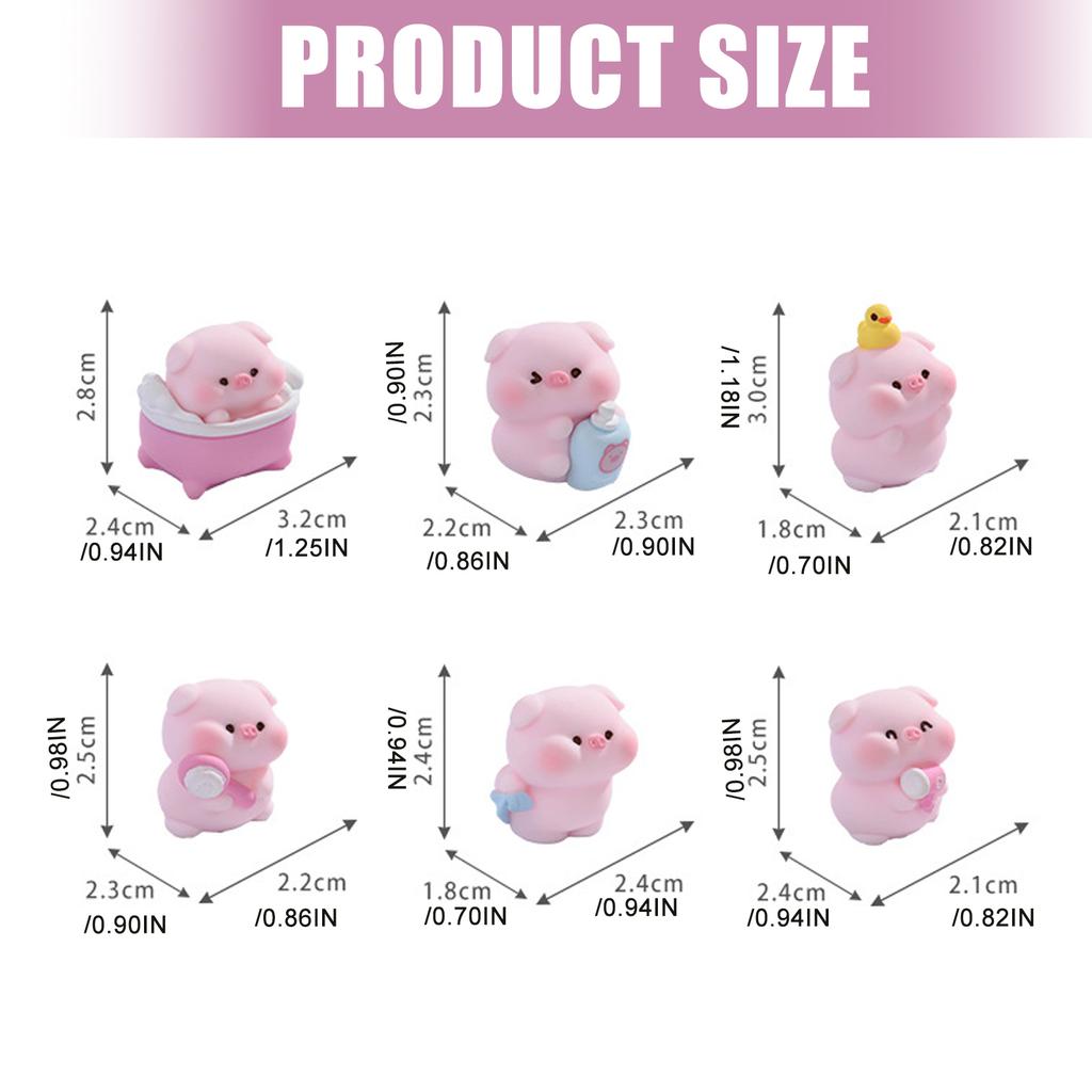 6Pcs Cartoon Bathing Pig Resin Miniature Figurines For DIY Enthusiasts Desktop Display Car Dashboard Decorative Ornaments