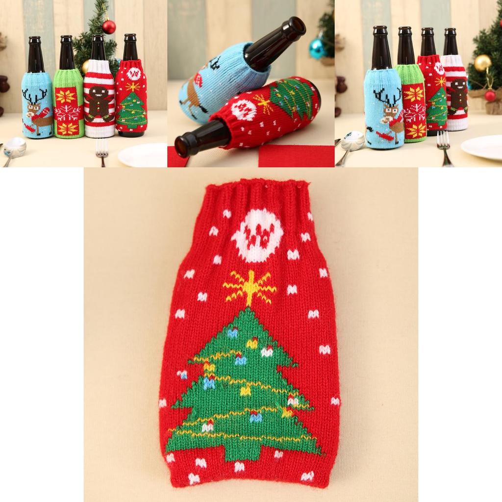Stilvoller gestrickter Weihnachts-Bierflaschenüberzug mit wunderschönen Schneeflocken- und Rentier-Motiven, perfekt für festliche Stimmung
