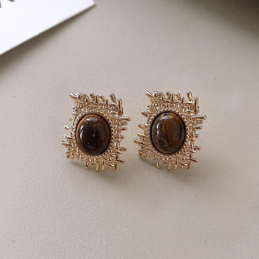 Maillard coffee color love gourd tiger's eye stone earrings earrings earrings design sense