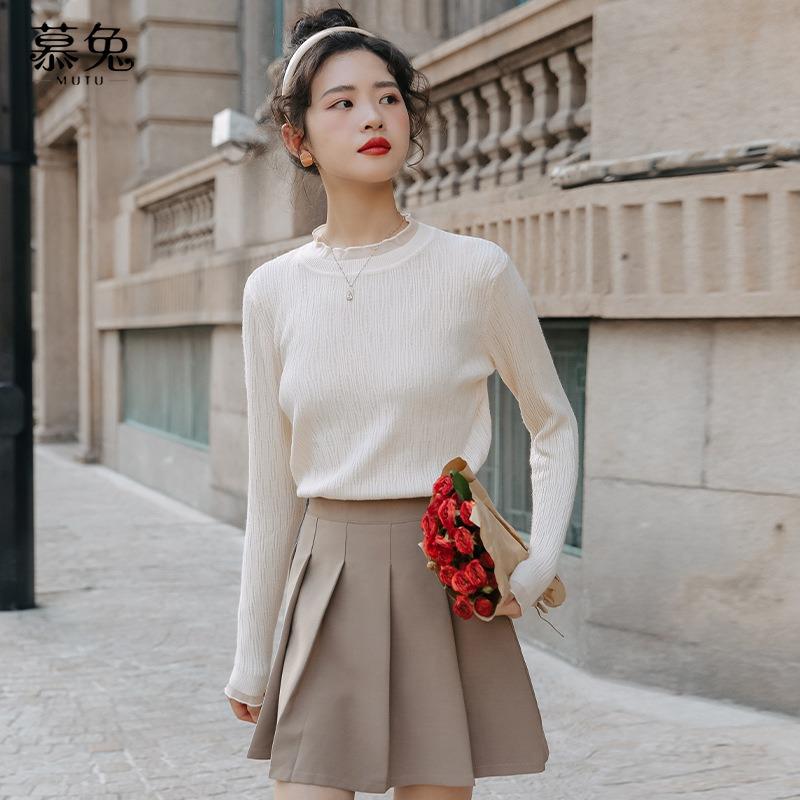 Semi-turtleneck knitted sweater women's autumn new slim-fitting and thin inner lace bottoming shirt top regular