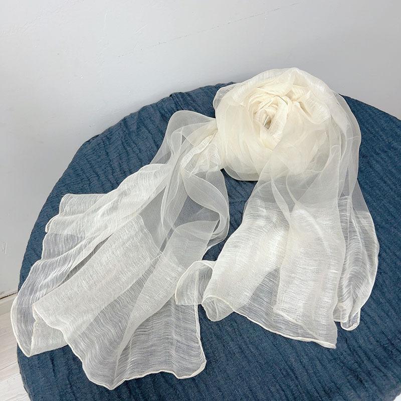 Popular Flax Plant Dyed White Scarf Summer Sunscreen Silk Silk Scarf Solid Color Cotton And Linen Shawl