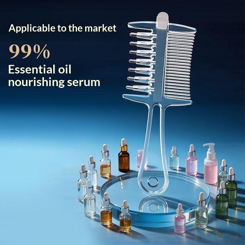 Applicatore per Oli Essenziali Massaggiante 2-in-1 a Doppia Faccia con Serbatoio Liquido Integrato Denti Metallici Rotanti Strumenti per la Cura dei Capelli