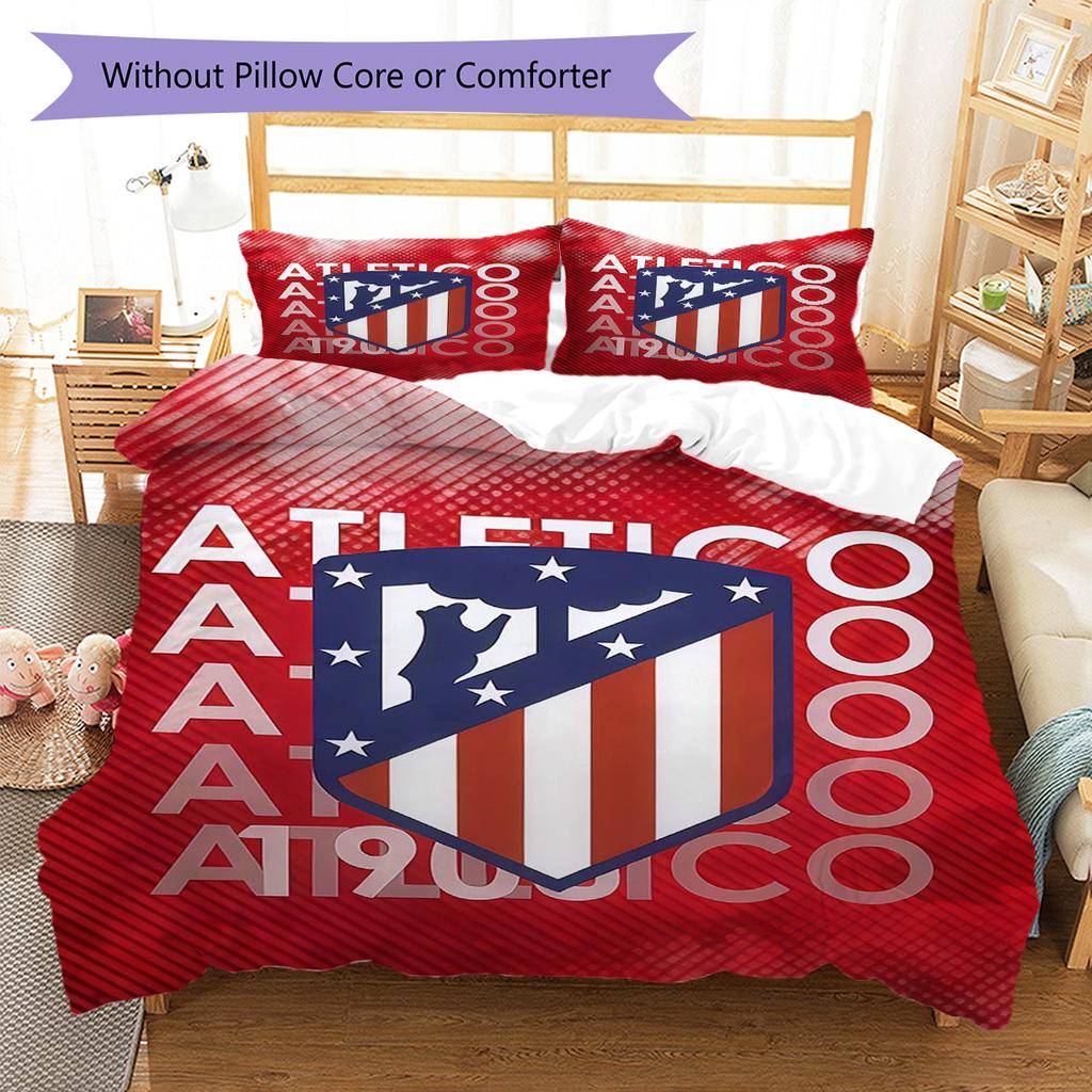 Atlético Madrid Bettwäsche Bettdecke Set Bettbezug Kissenbezug Heimdekoration Geburtstagsgeschenk (1 Bettbezug + 2 Kissenbezüge, ohne Füllung)