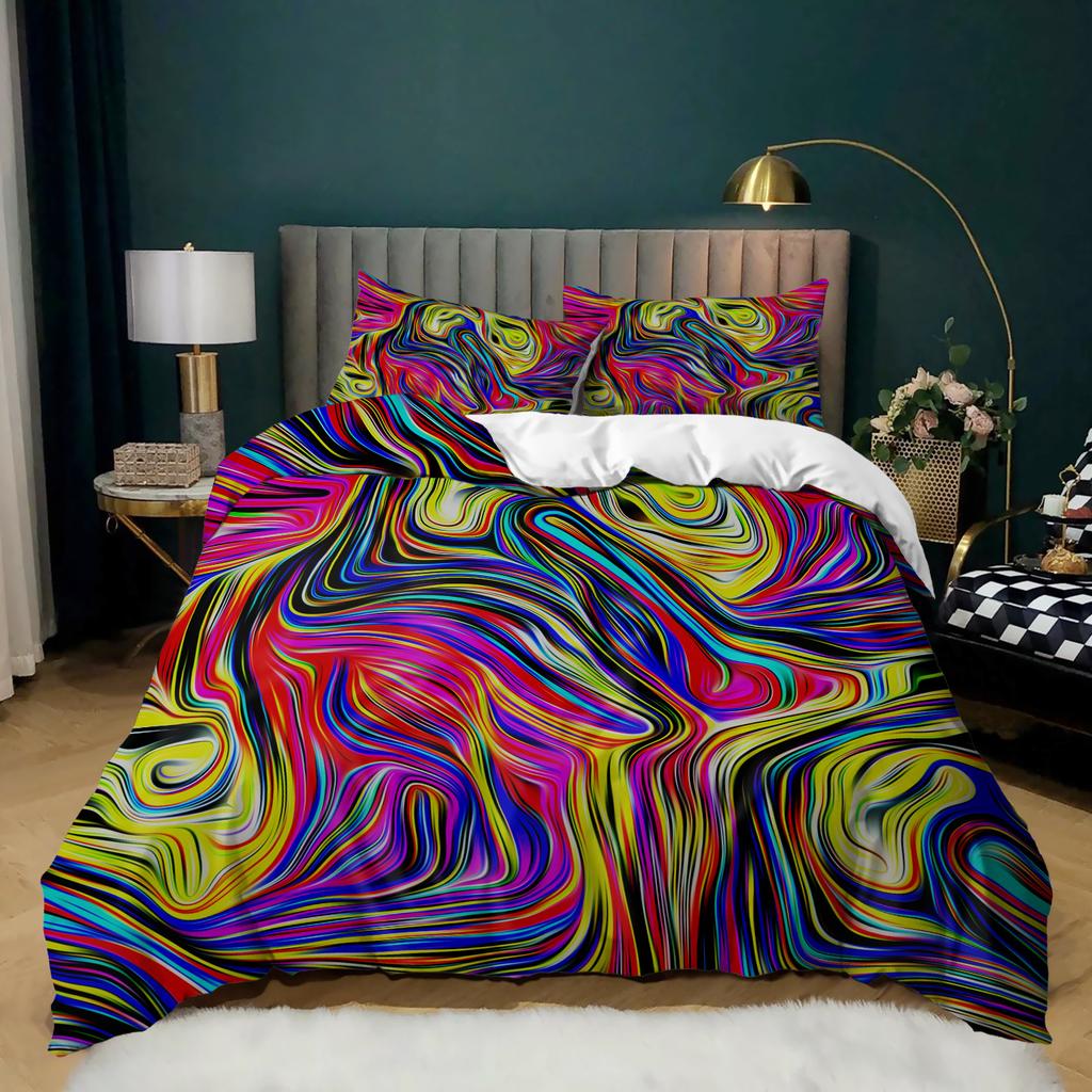 Color Printed Three-Piece Quilt Cover Bedding Kit