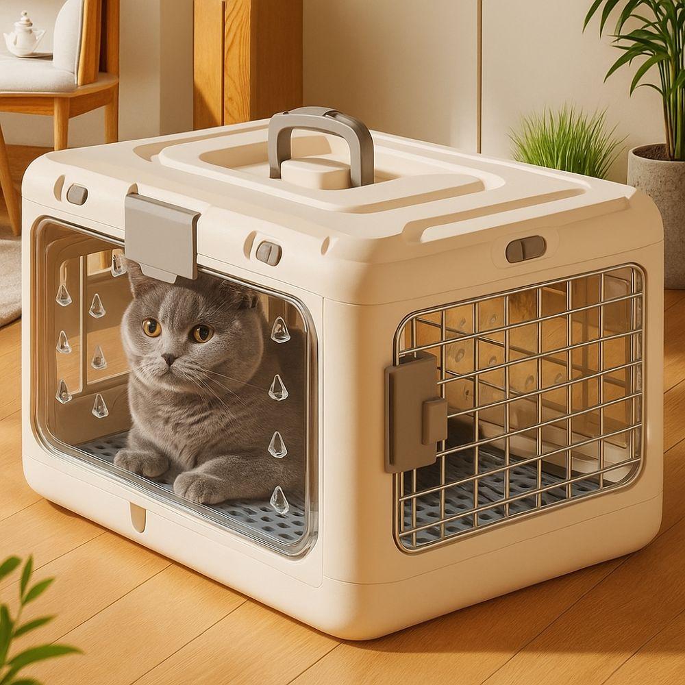 Collapsible Pet Carrier Box Breathable Plastic Foldable Cat Cage with Handle Thickening Cat Transport Box Indoor Outdoor Use