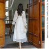 Elegant Lace Dress Women Mesh Embroidery Lanetern Sleeve Elegant Vintage Long Robe Holiday Prom Party Dresses