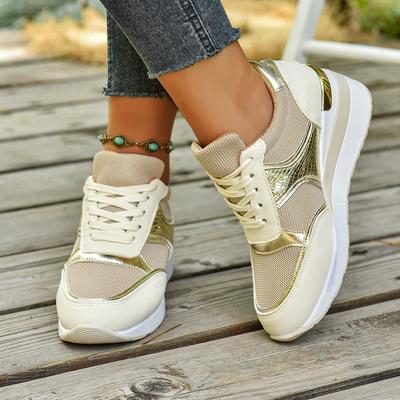 Damen Leichte Keilabsatz-Sneakers Mode Schnür-Laufschuhe für Damen Lässige Bequeme Walking-Schuhe Übergröße
