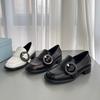 Platform British Style Belt Buckle Loafers Round Head Lazy One Pedal Thick Heel Small Leather Shoes Single Shoes