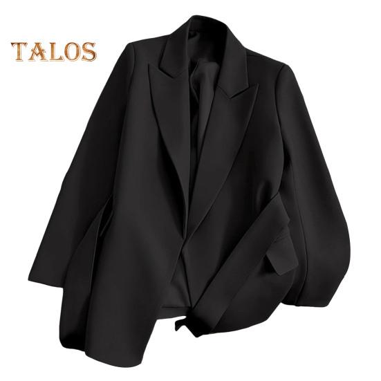 

Женский пиджак с лацканами, длинный рукав, шнуровка, однотонный пиджак с карманами, свободный крой, деловая верхняя одежда M чёрный